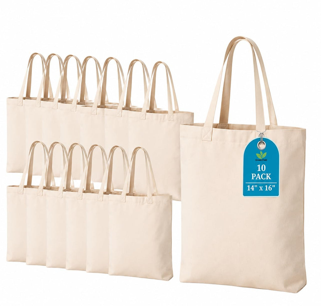 VORNIC 14x16 Inch Plain Canvas Tote Bag | 10 Pcs | 100% Organic Reusable 250 GSM Cotton Handbag for Shopping, Daily Use, Grocery, Craft Diy Painting and Storage