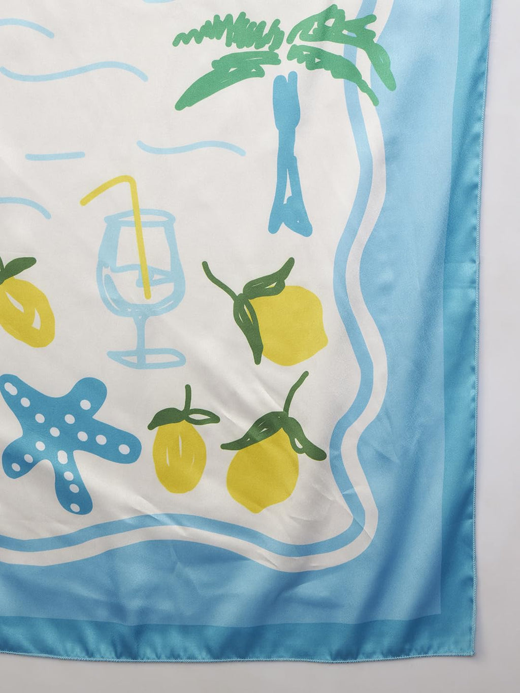 Ravaiyaa - Attitude is everything Women Silk Digital Print Large Square Scarf Breathable Lightweight Neckerchief Printed Headscarf 40 x 40 Inch (Off White & Turquoise Palm Tree)
