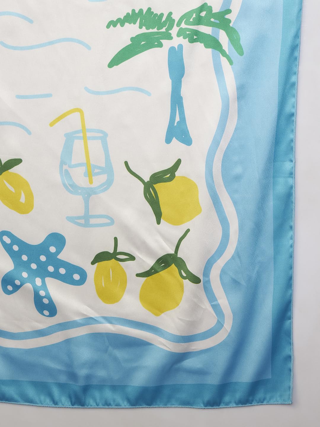 Ravaiyaa - Attitude is everything Women Silk Digital Print Large Square Scarf Breathable Lightweight Neckerchief Printed Headscarf 40 x 40 Inch (Off White & Turquoise Palm Tree)