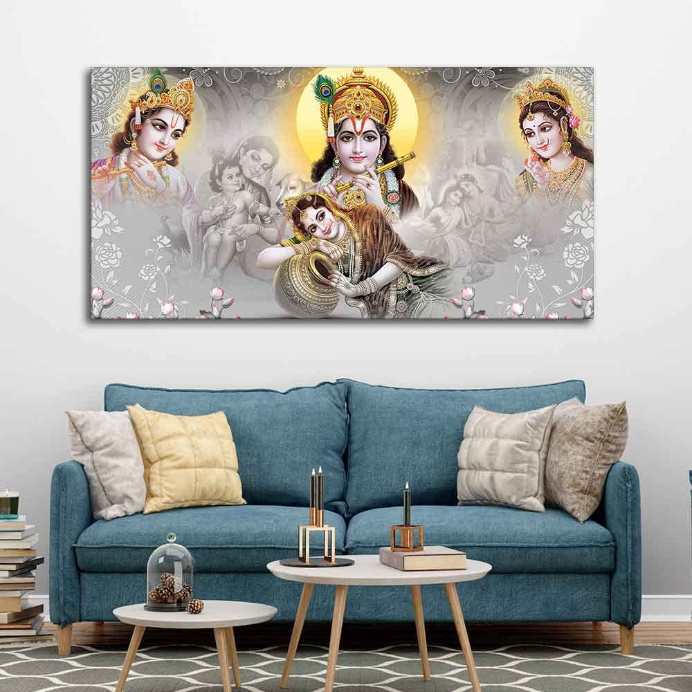 VIBECRAFTS Canvas Paintings for Living Room Drawing Room Radha Krishna Canvas Wall Painting Fitted With Wooden Frame For Home | Office | Living Room | Gifts (PTVCH_2515)