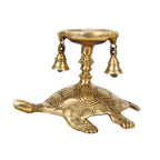 Svarup 9.5 Inch Brass Diya for Puja Room: Featuring a Tortoise (Kachua) Statue, Oil Lamp with Bells, ASHT Dhaatu Feng Shui Lucky Charm, Shree Yantra, and Vastu Benefits