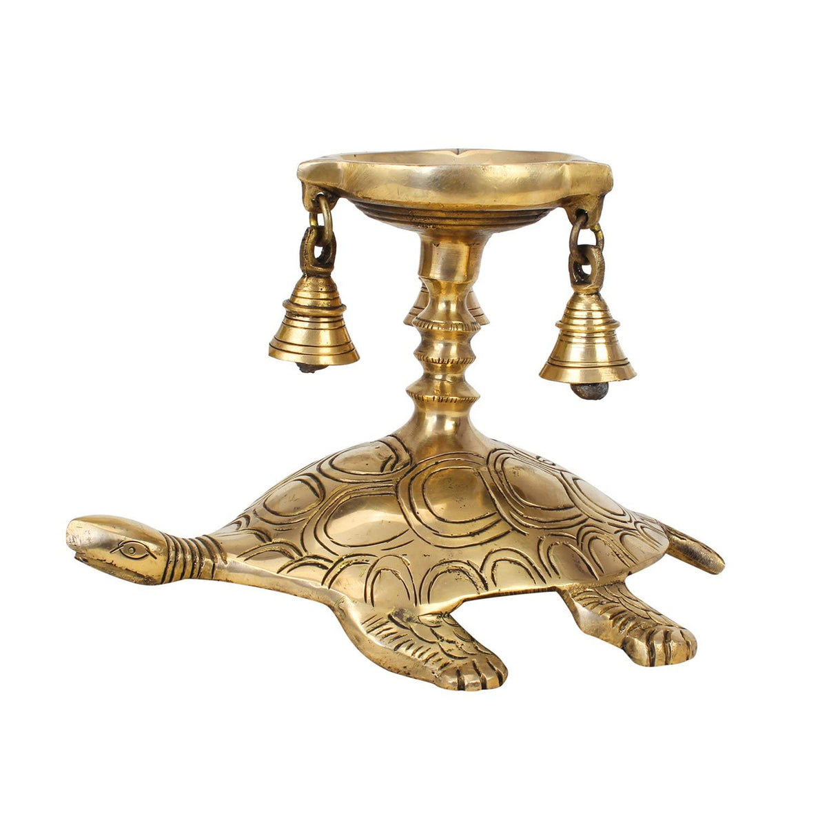 Svarup 9.5 Inch Brass Diya for Puja Room: Featuring a Tortoise (Kachua) Statue, Oil Lamp with Bells, ASHT Dhaatu Feng Shui Lucky Charm, Shree Yantra, and Vastu Benefits