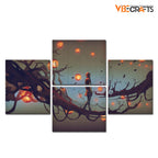 VIBECRAFTS Man Walking In Night 4 Pieces Canvas Wall Painting Fitted With Wooden Frame For Home | Office | Living Room | Gifts (PTVC4Pcs4_16505)