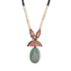AAKRITI ART CREATIONS Saffron Reverie Handcrafted Ethnic Necklace for Women | Hand-Painted Pendant with Beads | Boho Pendant Necklace for Women | Handmade Jewellery Gift