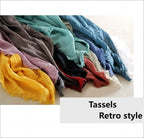 guiyal Cotton Blend Vintage Soft Scarf With Fringed Edges, Crinkle Dark Purple, 70*35''