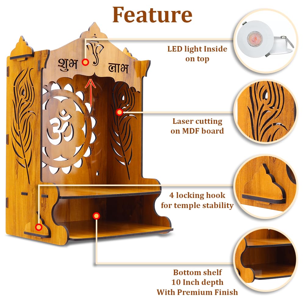Sehaz Artworks OM Lotus Puja Mandir for Home Big Size|Pooja Mandir-42x23 CM