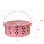 DSH Metal Mosquito Coil Holder with Lid & Handle Ash Catcher Stand for Mosquito Coil Indoor Outdoor Safe Use (Pink)