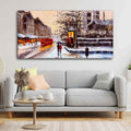 VIBECRAFTS Canvas Paintings for Living Room Drawing Wall Painting of Street view London with Snowfall Background Fitted Wooden Frame For Home | Office | Gift (PTVCH_2267N) (48 x 24 Inches)