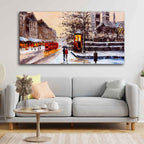 VIBECRAFTS Canvas Paintings for Living Room Drawing Wall Painting of Street view London with Snowfall Background Fitted Wooden Frame For Home | Office | Gift (PTVCH_2267N) (48 x 24 Inches)