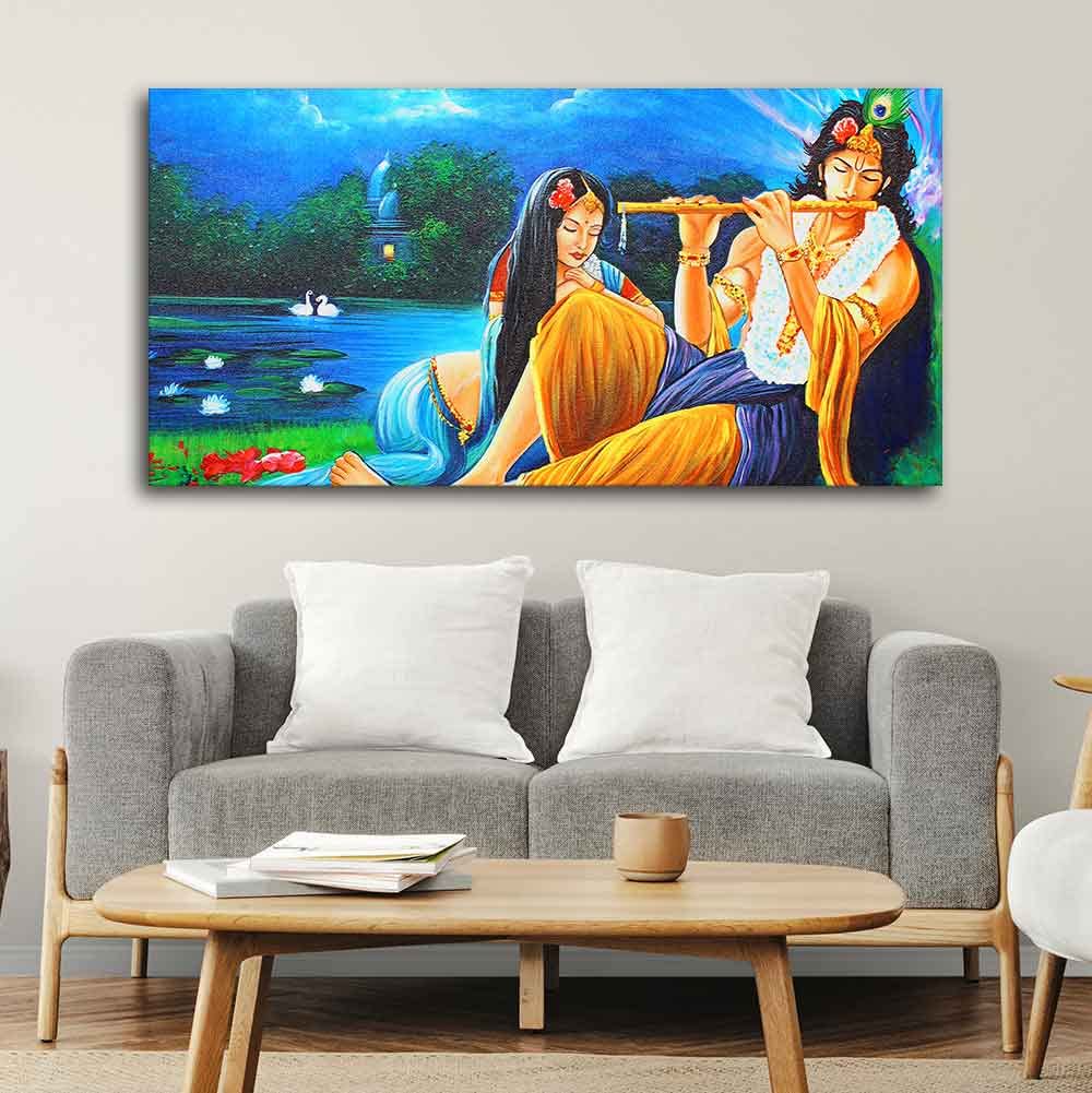 VIBECRAFTS Canvas Paintings for Living Room Drawing Room Radha Krishna Painting Canvas Big Wall Painting Wall Art Fitted with Wooden Frame for Home|Office|Gift(PTVCH_2286)