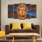 VIBECRAFTS Gautam Buddha Head Canvas Wall Painting Set of Five For Home|Office|Living Room|Gift (PTVC5Pcs2_6529)