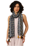 tweedle Pure Cotton Summer Scarf for Women,soft, Printed, Breathable Stole for Sun and Wind Protection - Black/Mustard