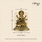 Shilpkala Ultra Fine Saraswati Maa Idol Seated on Lotus Holding Veena - Fine Detailing of God Statue for Study Table, Murti for Mandir, Idols for Gift & Housewarming (2.7 Inch, Coffee Antique)