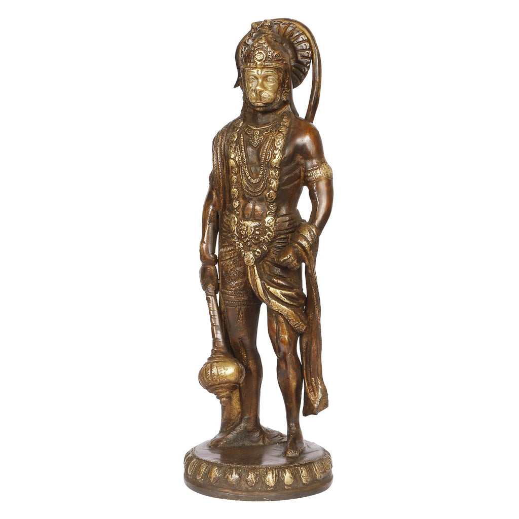 ARTVARKO Brass Hanuman Statue Idol Bajrangbali Bhagwan Sankat Mochan Standing Murti for Home Office Entrance Décor Temple Mandir Puja 10 Inch