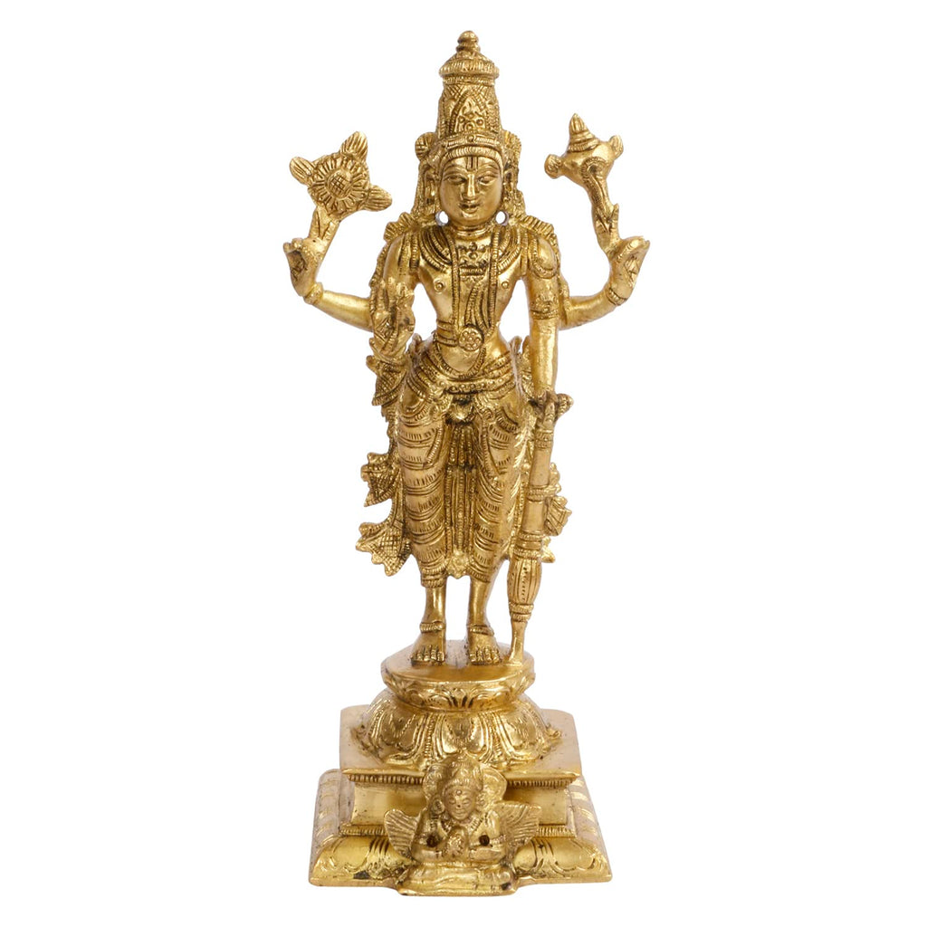 ARTVARKO Brass Lord Vishnu Statue Standing with Garuda Murti Narayan Idol Religious Figurine for Home Decor, Pooja Room, Office Table and Gift Showpiece 9 Inch