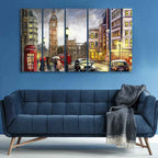 VIBECRAFTS Street View Of London 5 Pieces Canvas Wall Painting For Home | Office | Living Room | Gift (PTVC5Pcs4_8543)