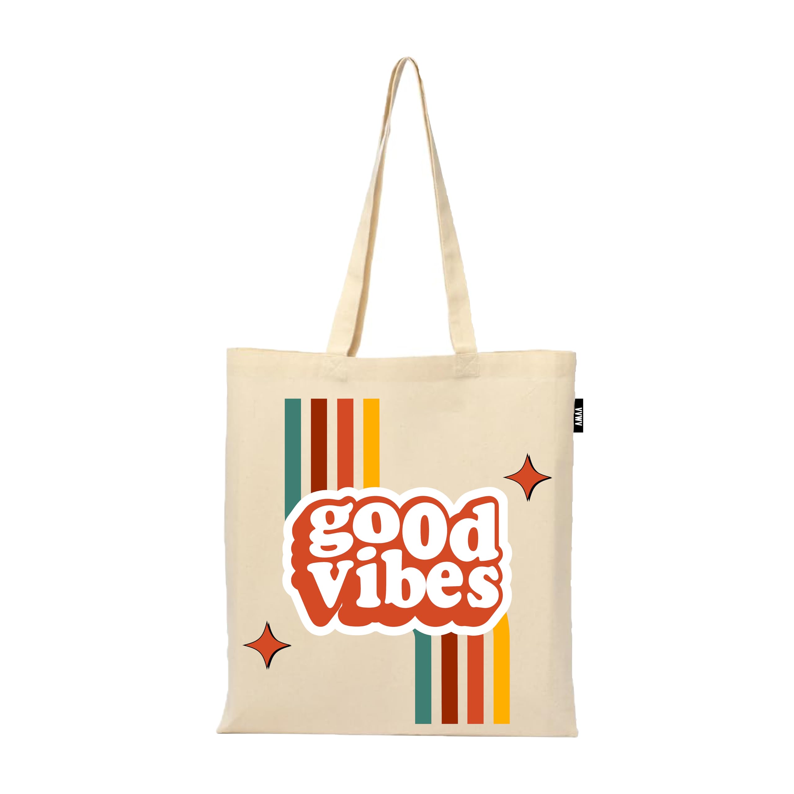 VVWV Tote Bag | 100% Organic Cotton Shopping | Grocery | Tote Bag Women Office College Grocery Vegetable Bags Market, Canvas Tote Bag 15kgs Capacity 13 x 15.7 Inch (Good Vibes)