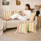 STITCHNEST 'Little Meadow Series' Tassled Cushion Cover | Set of 2 | Floral Cushion Cover 16 inch x 16 inch