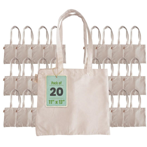 11x13 Inch Plain Canvas Tote Bag | 1 Pc, 5 Pcs, 7 Pcs, 10 Pcs, 15 Pcs, 20 Pcs, 25 Pcs | 100% Organic Reusable 180 GSM Cotton Handbag for Shopping, Daily Use, Grocery, DIY Painting & Storage (20)
