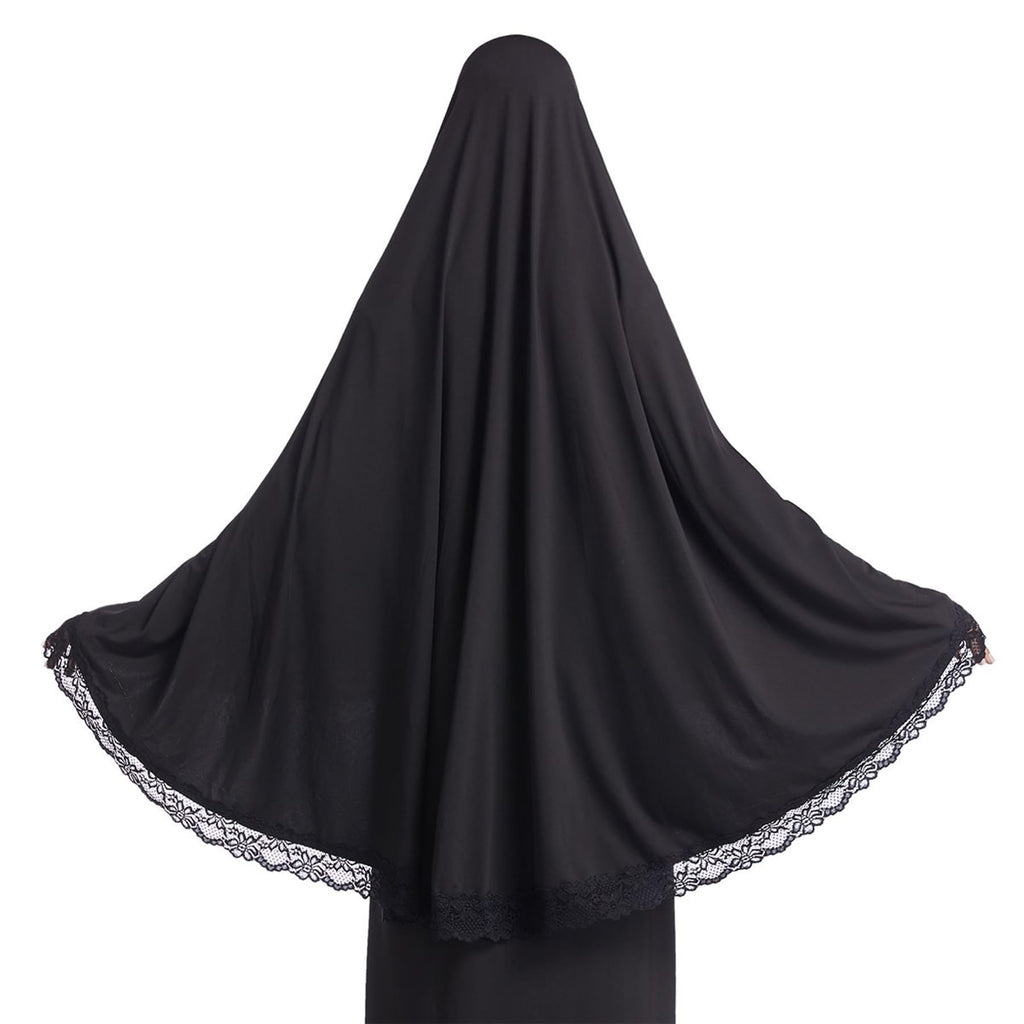 Muslim Hijab for Women Instant Big Hijab Khimar Abaya 1pc Soft Lace Scarf, Black, Large