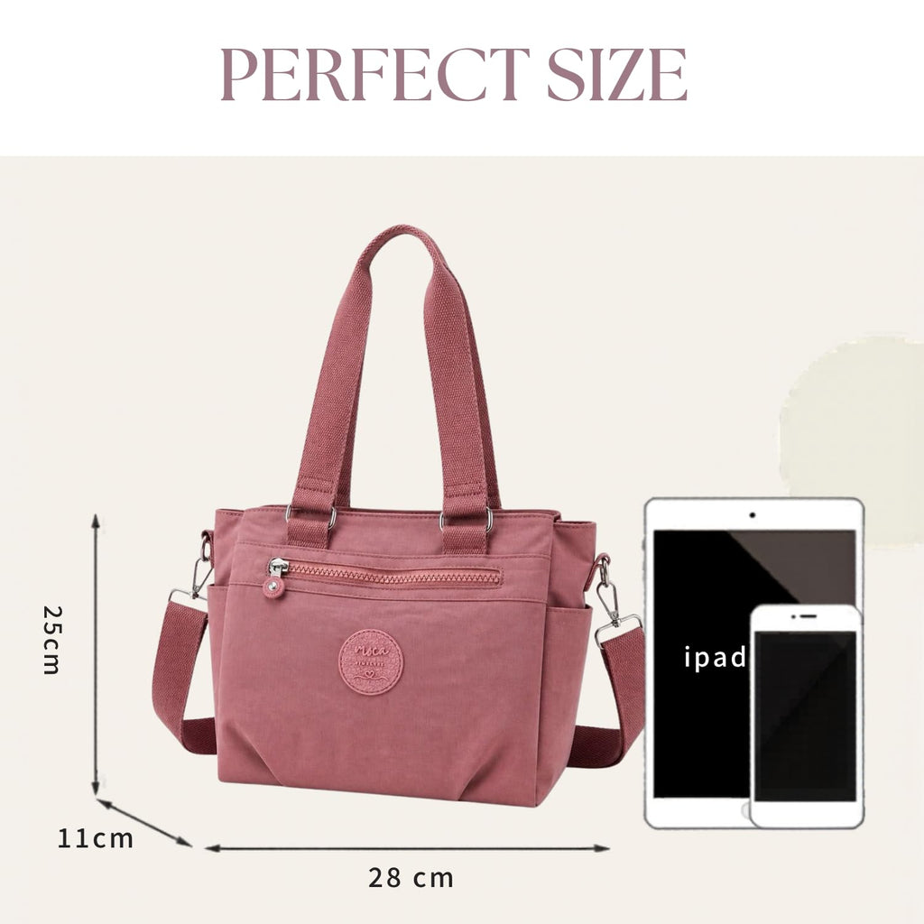 MOCA Women Nylon Tote Bag Lightweight Waterproof Handbag Large Capacity Multi Compartment Shoulder Crossbody Bag Daily Use Office Travel College Ladies Purse with Zipper (Peach)