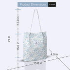 Lyrovo Women Corduroy Shoulder Tote Bag for Work Beach Travel and Shopping Grocery (Blue Flower)