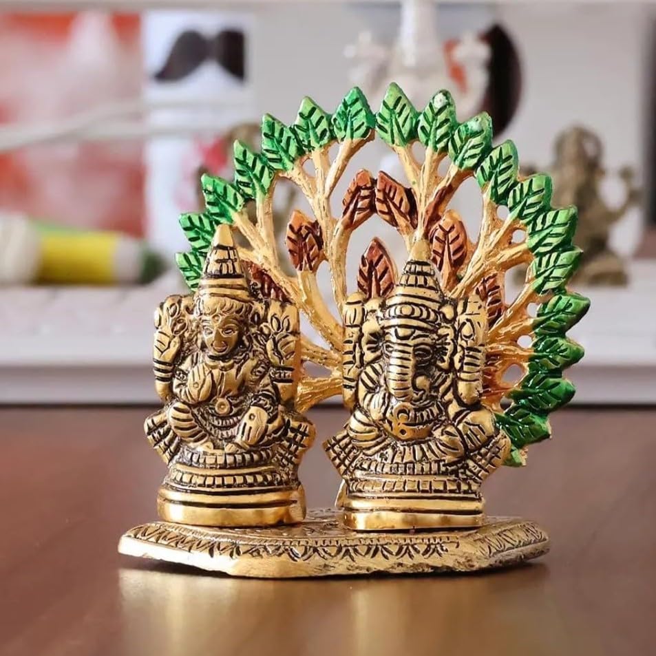 KridayKraft Mini Laxmi Ganesh Murti – Divine Lord Idol for Home & Office Décor, Intricately Designed Pooja Statue & Spiritual Showpiece for Living Room, Bedroom, Temple (Golden)