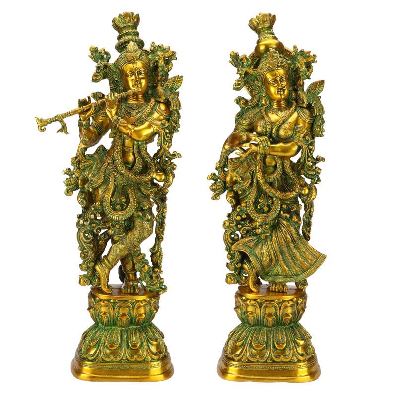 SVARUP Big Brass Radha Krishna Pair Idol Radhay Krishan Murti in Multicolor Home Decor Puja Gift Height 29 Inch