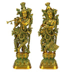 SVARUP Big Brass Radha Krishna Pair Idol Radhay Krishan Murti in Multicolor Home Decor Puja Gift Height 29 Inch