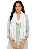 URBAN LADIIIZ Solid Sequin Stole with Tassels for Women & Men – Soft Lightweight Rayon Fabric | Available in 10+ Colours (WHITE)