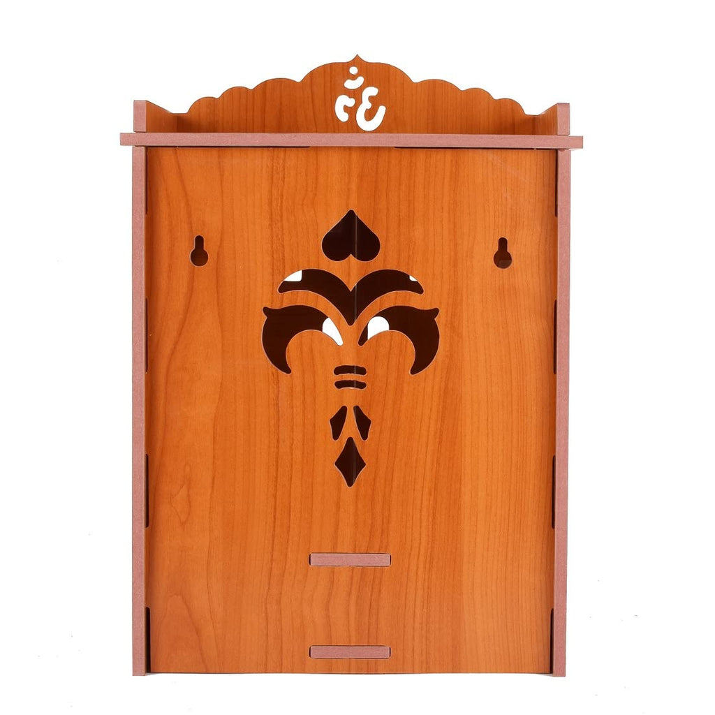 YIXT MDF Wooden Temple for Home with Bells, Doors & Storage Shelf | Compact Wall Mount Mandir | Large Wooden Pooja Mandir with LED, Dome Top & Spacious Storage | Decorative Home Temple | White