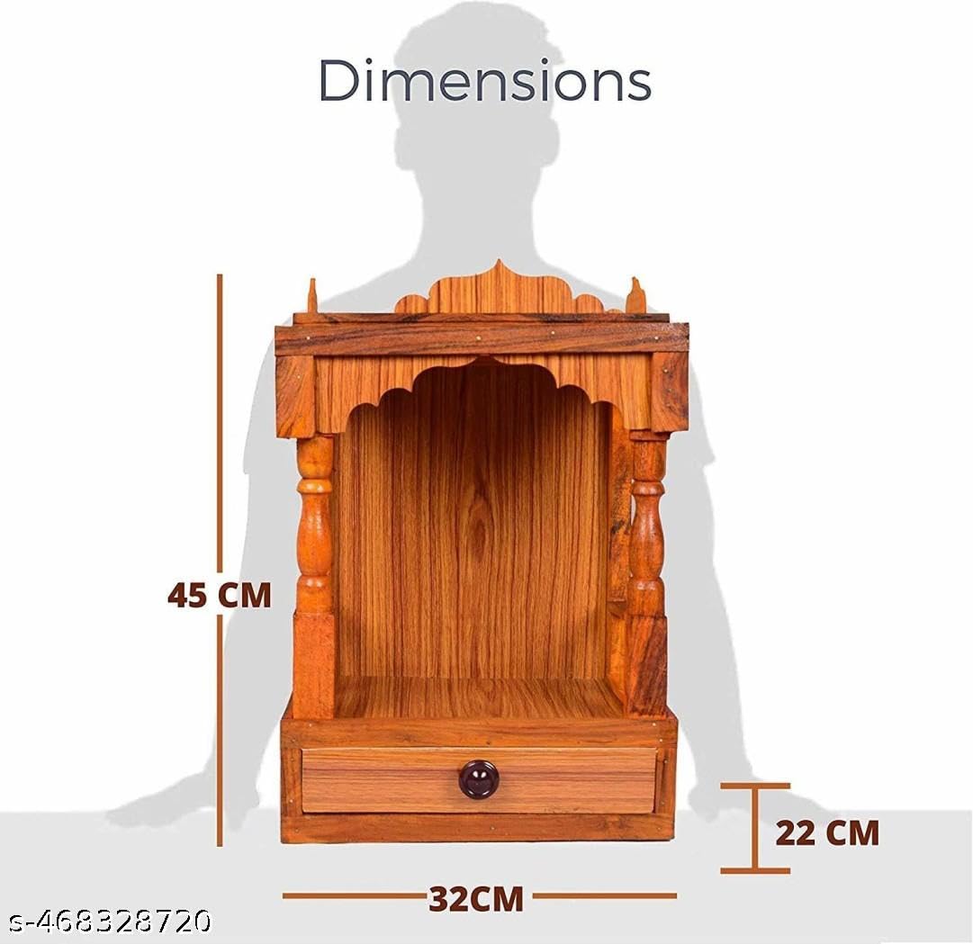 Skylight Wooden Temple Wall Mount, Traditional Design with Storage Drawer, Brown