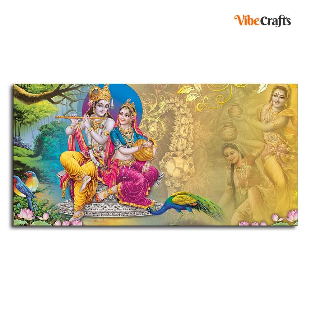VIBECRAFTS Canvas Paintings for Living Room Drawing Room Radha Krishna Canvas Wall Painting Fitted With Wooden Frame For Home | Office | Living Room | Gifts (PTVCH_2554)