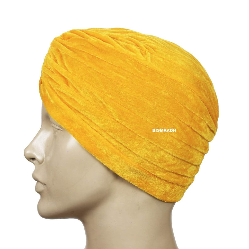 BISMAADH Velvet Soft Pleated Pre Tied Knot Readymade Turban/Pagri Head Wraps for Men & Women