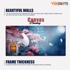 VIBECRAFTS Canvas Paintings for Living Room Drawing Room Beautiful Wall Painting of Mushroom House in Enchanted Fairy Tale Forest Fitted with Wooden Frame for Home|Office|Gift(PTVCH_2297NV)