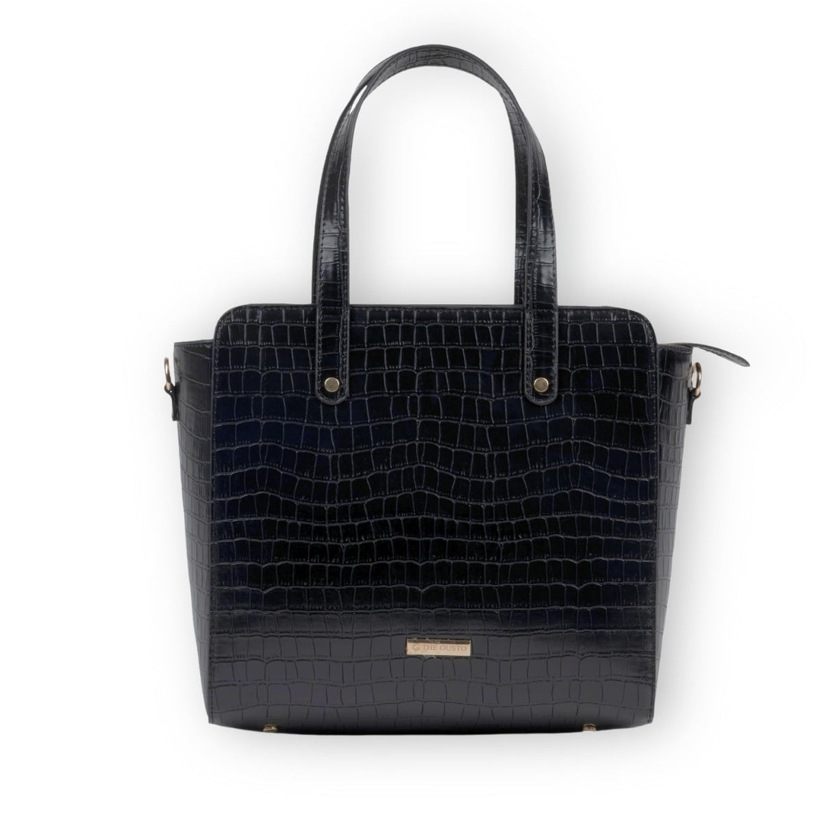 The Gusto Beyond+ Croco Mini-Premium Faux Leather Small Tote Bags For Women Stylish Handbag For Women With Zip Closure Fit For Office Bag, College, Casual Use Handcrafted, Cruelty Free, Black