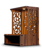 Aquatic Craft Home Wooden Temple with Light, Designer Spacious Pooja Mandir, Warm White LED Lighting, Pre-Assembled Pine Wall/Table Temple, Brown, Medium