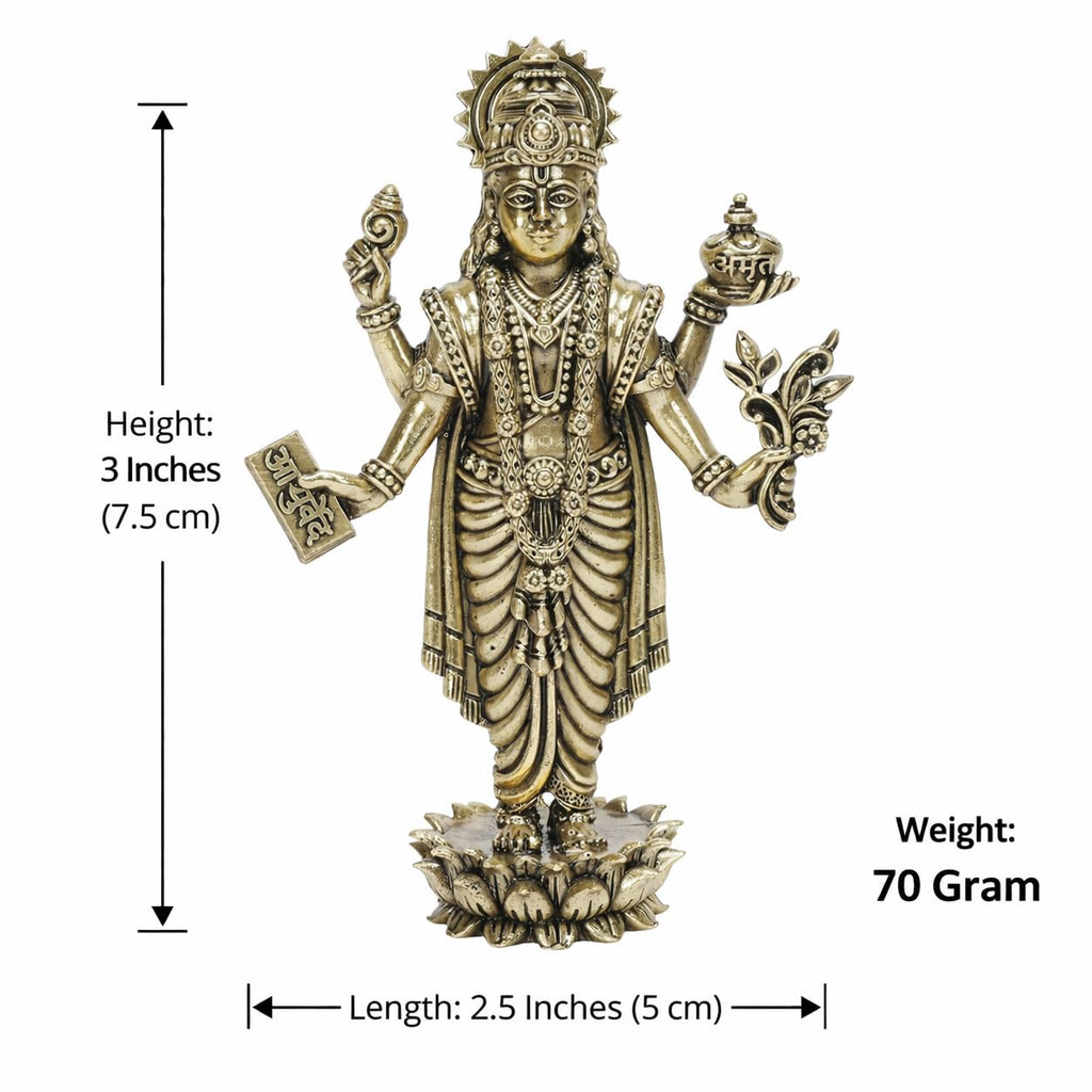 ARTVARKO Brass Superfine Dhanavantari Idol The Physician of Gods Dhanvantri Dhanwantri Statue 3 Inch
