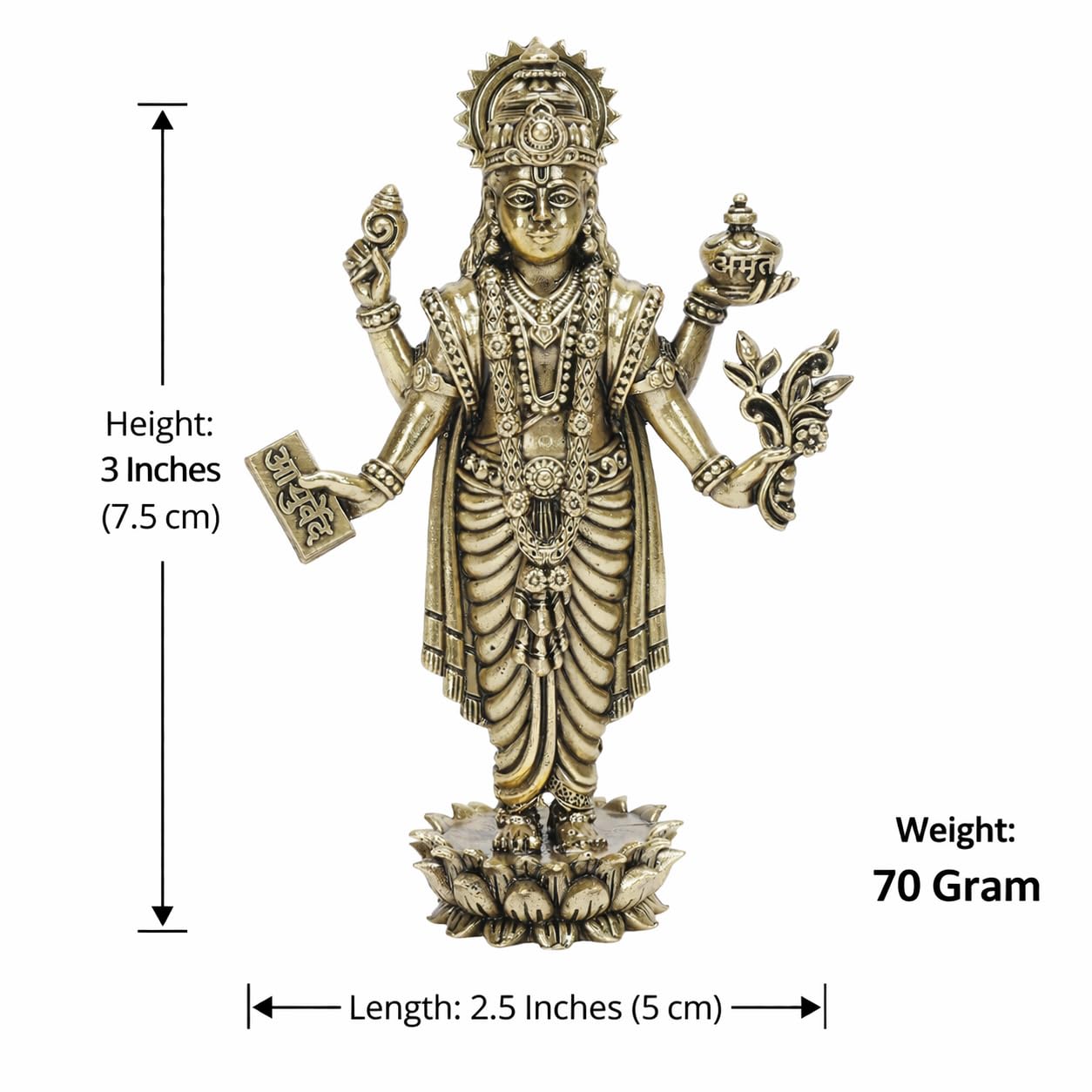 ARTVARKO Brass Superfine Dhanavantari Idol The Physician of Gods Dhanvantri Dhanwantri Statue 3 Inch