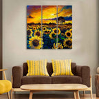 VIBECRAFTS Homcraft Garden Of Sunflower 3 Pieces Canvas Wall Painting Fitted With Wooden Frame For Home | Office | Living Room | Gifts (PTVC3Pcs1_9521)