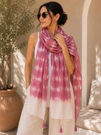 ESTA Women Scarf|Stole For Women|Scarf For Women Stylish|Stall For Women|Modern chic Face Cover Head Wrap |Tie-Dye Ombre Printed Tassel Stole pink.whte color|180x50cm
