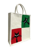 Jute Club Printed Canvas Bag|Shopping|Office|Tiffin| Multipurpose|Eco Friendly with Zipper lock|Spacious|100% Organic Cotton Tote with Lamination-14 X16 X5 (5Pc, Angry Cats)