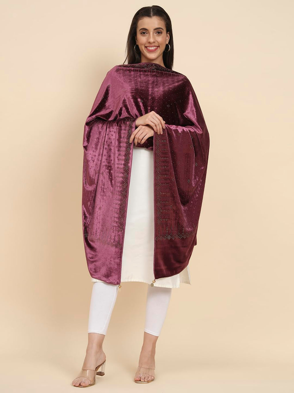 Pashmoda Women Makhamli Velvet Crystal Embellished Stole (Size 72X203 cms)