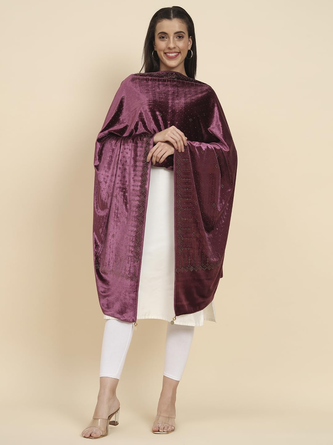 Pashmoda Women Makhamli Velvet Crystal Embellished Stole (Size 72X203 cms)
