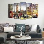 VIBECRAFTS Street View of London Canvas Wall Painting Set of Five Pieces For Home|Office|Living Room|Gift (PTVC5Pcs2_6533)