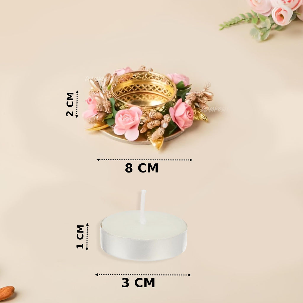 Divyakosh Metal Flower Tea Light Holder Stand Set of 6 Pcs with Wax Candle for Diwali,Rangoli,Handmade Tlight for Deepawali Decoration,Diya for Home Decor|Designer Holders,Multicolour