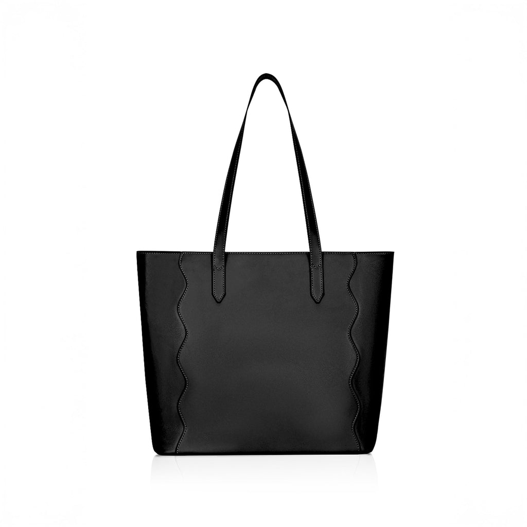 Accessorize London Women's Black Wavy Stitch Tote | Tote bags for women office use | Work bag for woman stylish | Shoulder bag for ladies | Fits Upto 13.5 Laptop