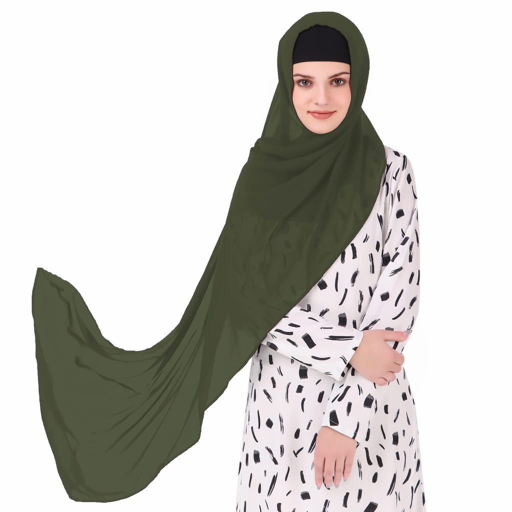 MyBatua Long Hijab in Breathable Soft Georgette large Head Wrap, Wholesale Price, 1pc Scarf HJ-020 (100x225 cm, Olive Green)