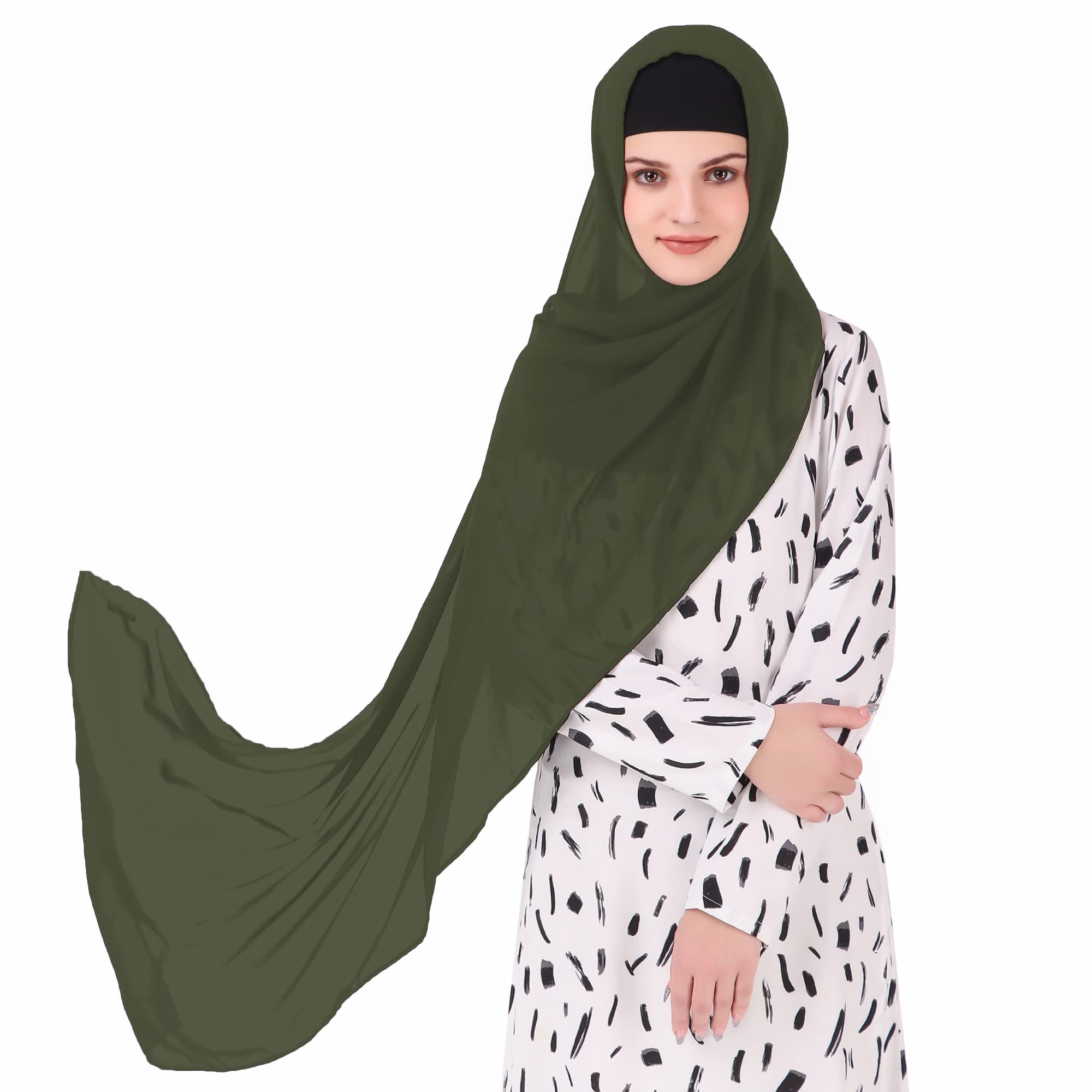 MyBatua Long Hijab in Breathable Soft Georgette large Head Wrap, Wholesale Price, 1pc Scarf HJ-020 (100x225 cm, Olive Green)