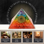 CALMINDS 7 Chakra Crystal Pyramid for Positive Energy, Natural Healing Crystal Pyramid with Feng Shui Coin, Reiki Charged Vastu Decor for Home Office Meditation Yoga Gift
